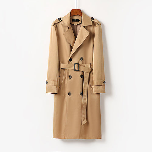 Herren Doppelreihiger Trenchcoat mit Schulterklappen, langer Silhouette und klassischem Revers Shop Nory