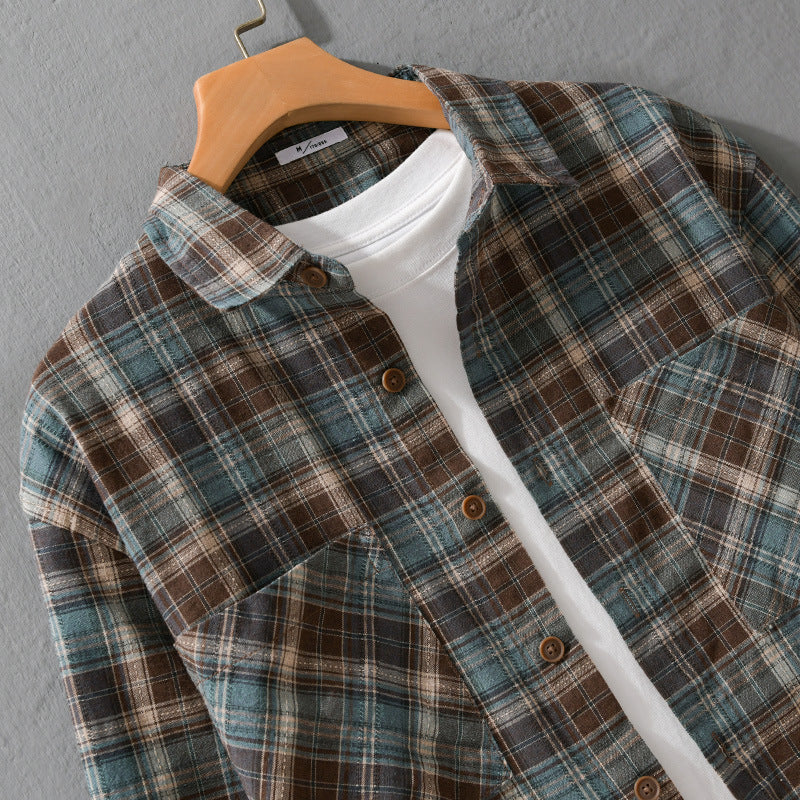 Herren Karo-Flanell-Überhemd aus gebürstetem Baumwollflanell mit aufgesetzten Brusttaschen Shop Nory