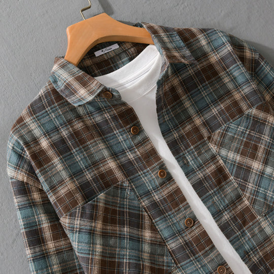 Herren Karo-Flanell-Überhemd aus gebürstetem Baumwollflanell mit aufgesetzten Brusttaschen Shop Nory