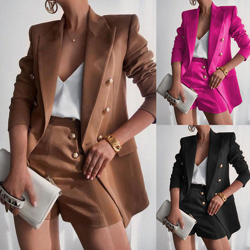 Damen Blazer-Shorts Ensemble mit Eleganter Knopfleiste und Modernem Schnitt Shopnory