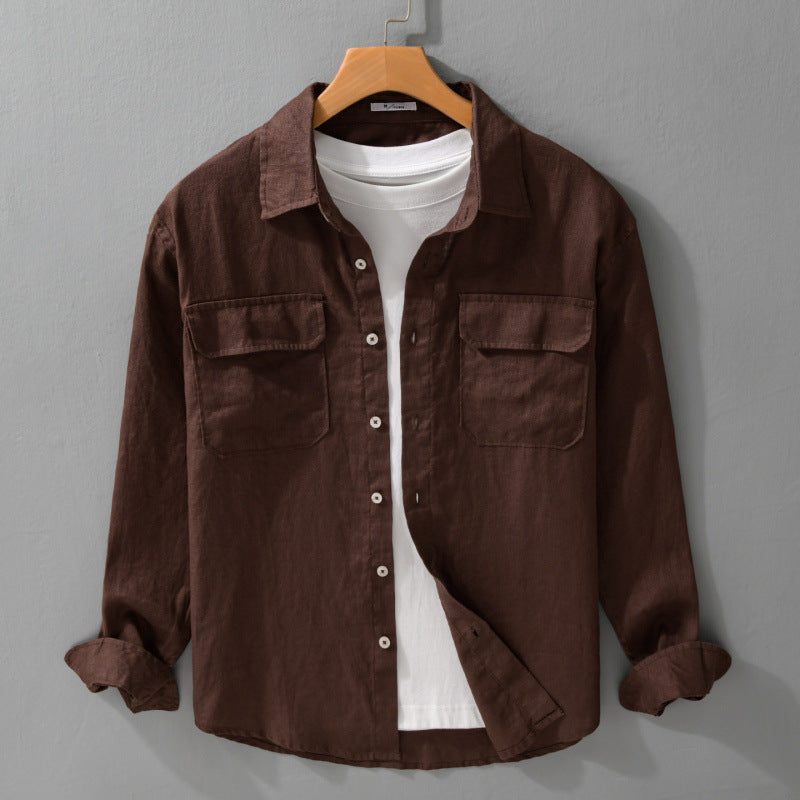 Herren Lockeres Leinen-Overshirt mit Brusttaschen und Knopfleiste Shop Nory
