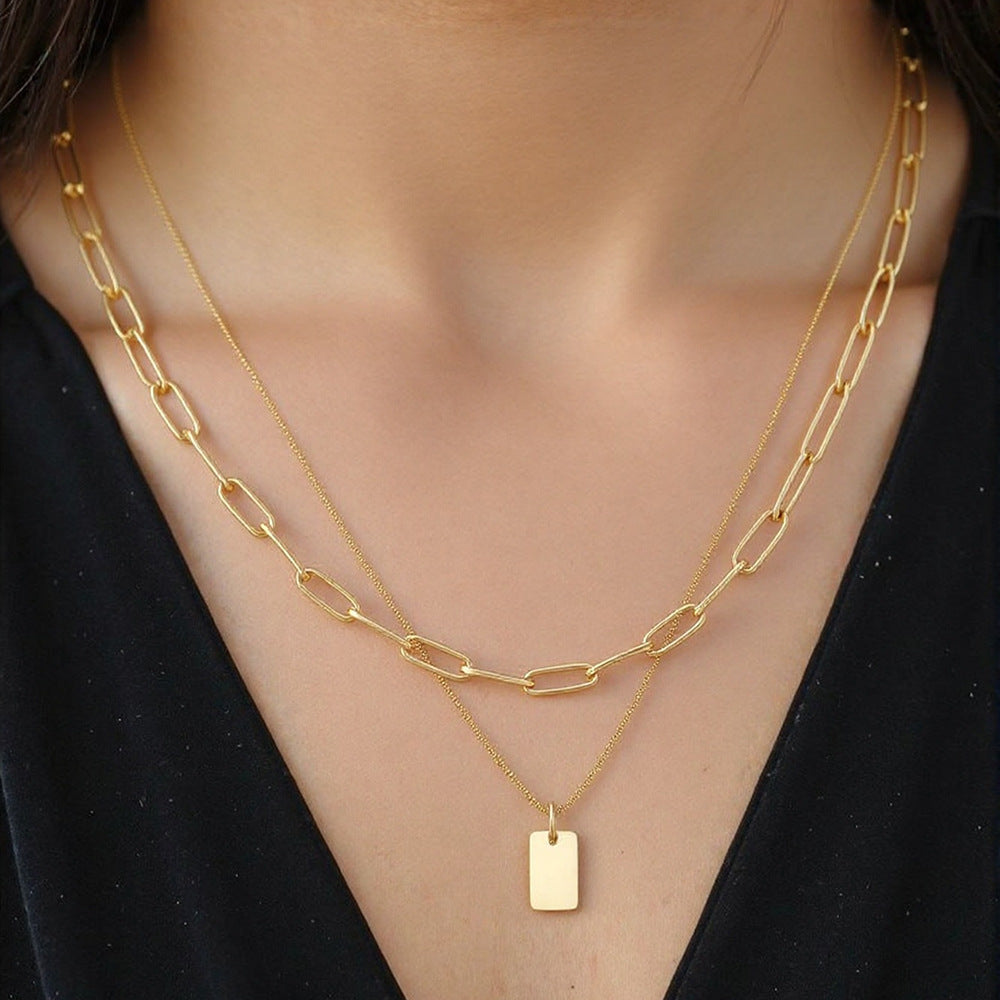 Damen Halskette mit doppeltem Gliederdesign und personalisierbarem Anhänger Shop Nory