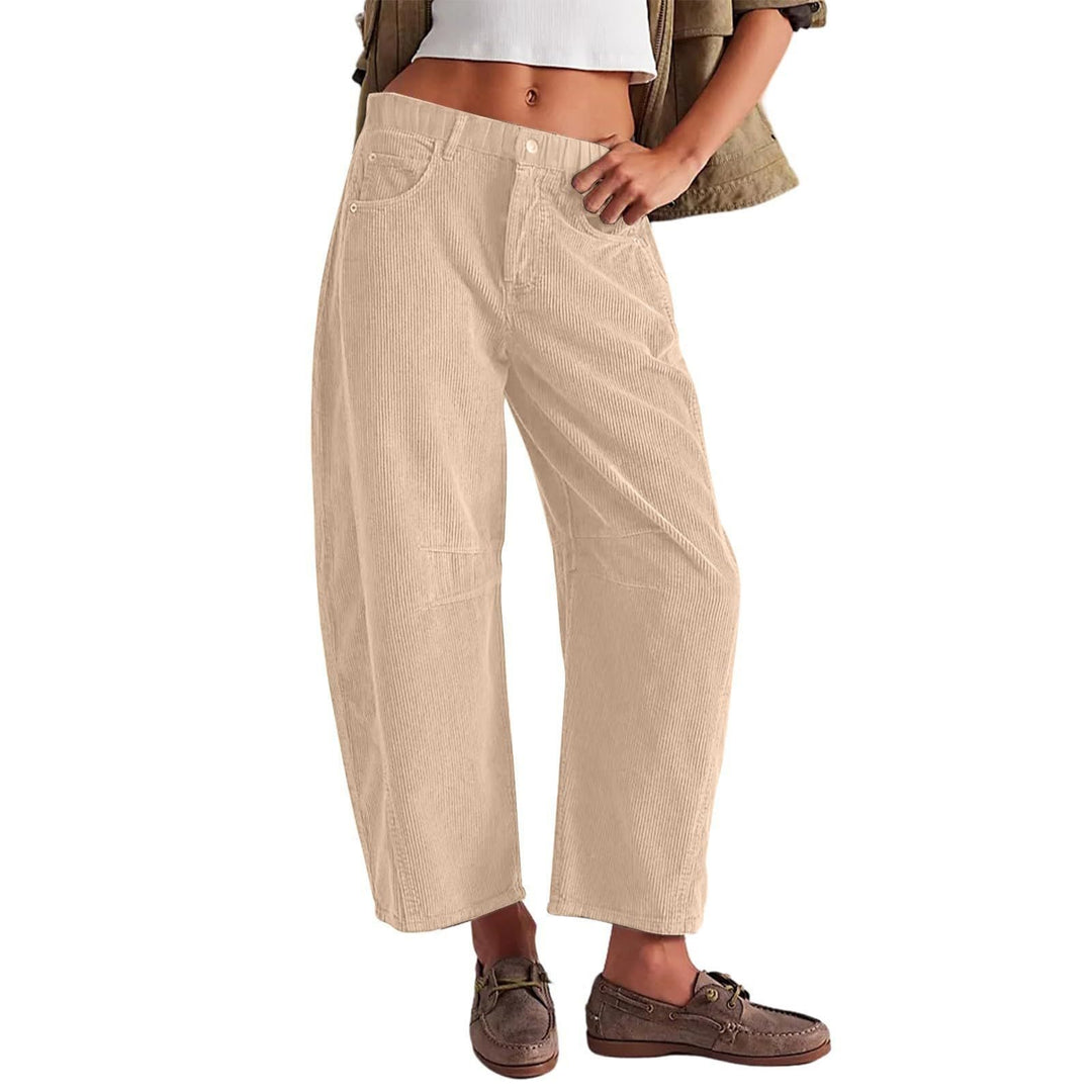 Damen Weite Cordhose mit hoher Taille, Cropped-Bein und Eingriffstaschen Shop Nory