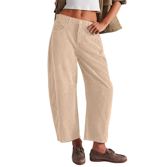 Damen Weite Cordhose mit hoher Taille, Cropped-Bein und Eingriffstaschen Shop Nory