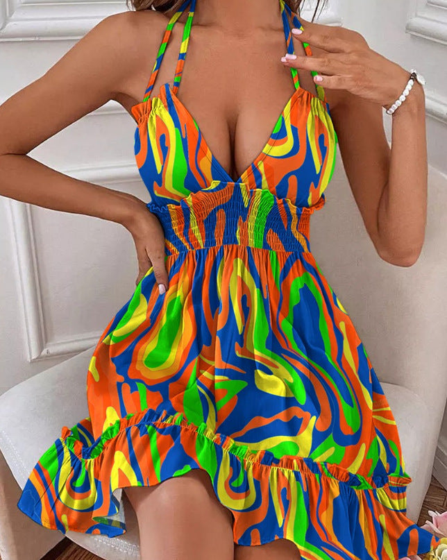 Tiefes V-Seil-Sling-Neckholder-Kleid