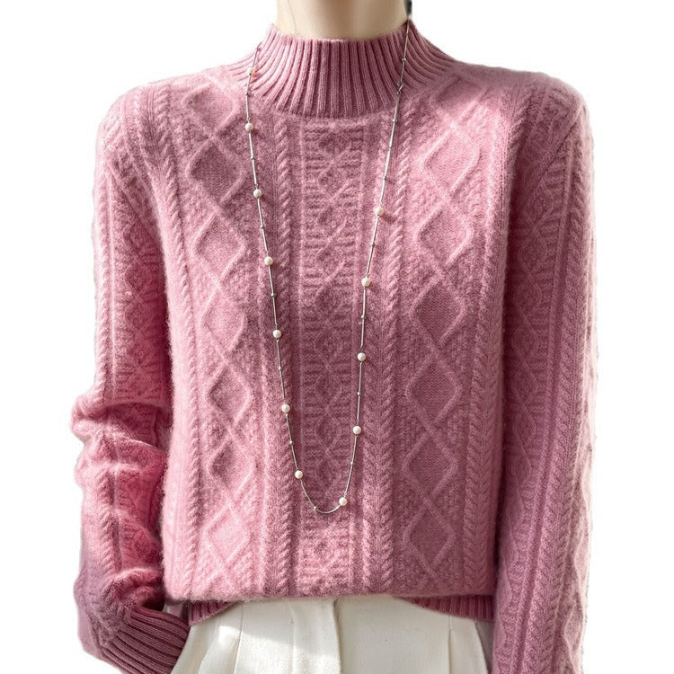 Damen Kuscheliger Mohair‑Optik Mockneckpullover mit Rautenzopfstruktur und kastiger Silhouette Shop Nory