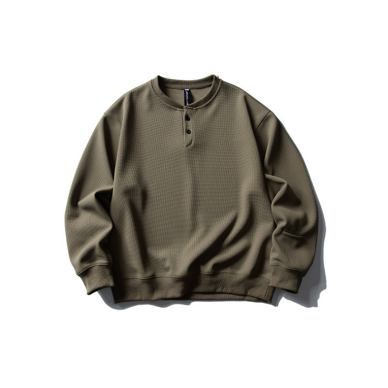 Unisex Waffelstrick-Henley-Sweatshirt im Oversize‑Cut mit Knopfleiste Shop Nory