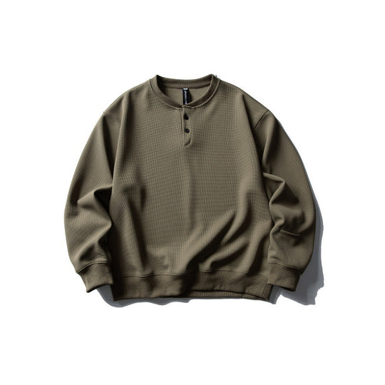 Unisex Waffelstrick-Henley-Sweatshirt im Oversize‑Cut mit Knopfleiste Shop Nory