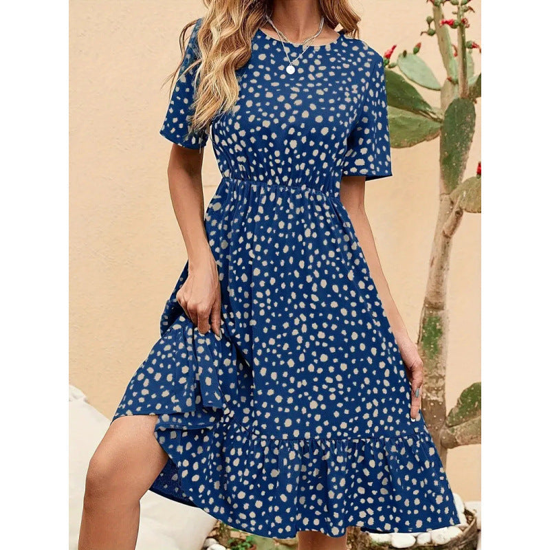 Damen Sommerliches A-Linien Kleid mit Rüschensaum und Punkten