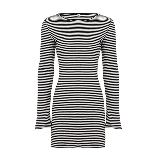 Damen nan tailliertes Rippen-Minikleid mit U-Boot-Ausschnitt und ausgestellten Ärmeln Shop Nory