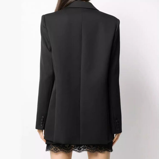 Damen Oversize Einreihiger Longblazer mit Satin-Schalkragen und cleanem Tailoring Shop Nory