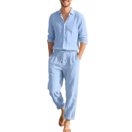 Herren entspannte Leinenhose mit verstellbarem Kordelzug und elastischem Bund