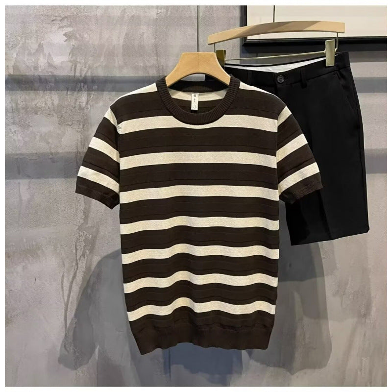 Herren Modisches Kurzarmstripet T-Shirt Shop Nory