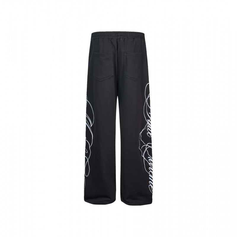Damen Weite Jersey-Hose mit Kordelzug, seitlichem Line-Art Print und Relaxed-Fit Shop Nory