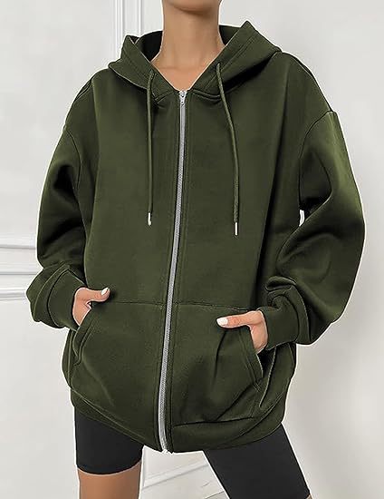 Damen nan oversized Zip-Kapuzenjacke mit kontrastierendem Reißverschluss, doppellagiger Kapuze und Kängurutasche Shop Nory