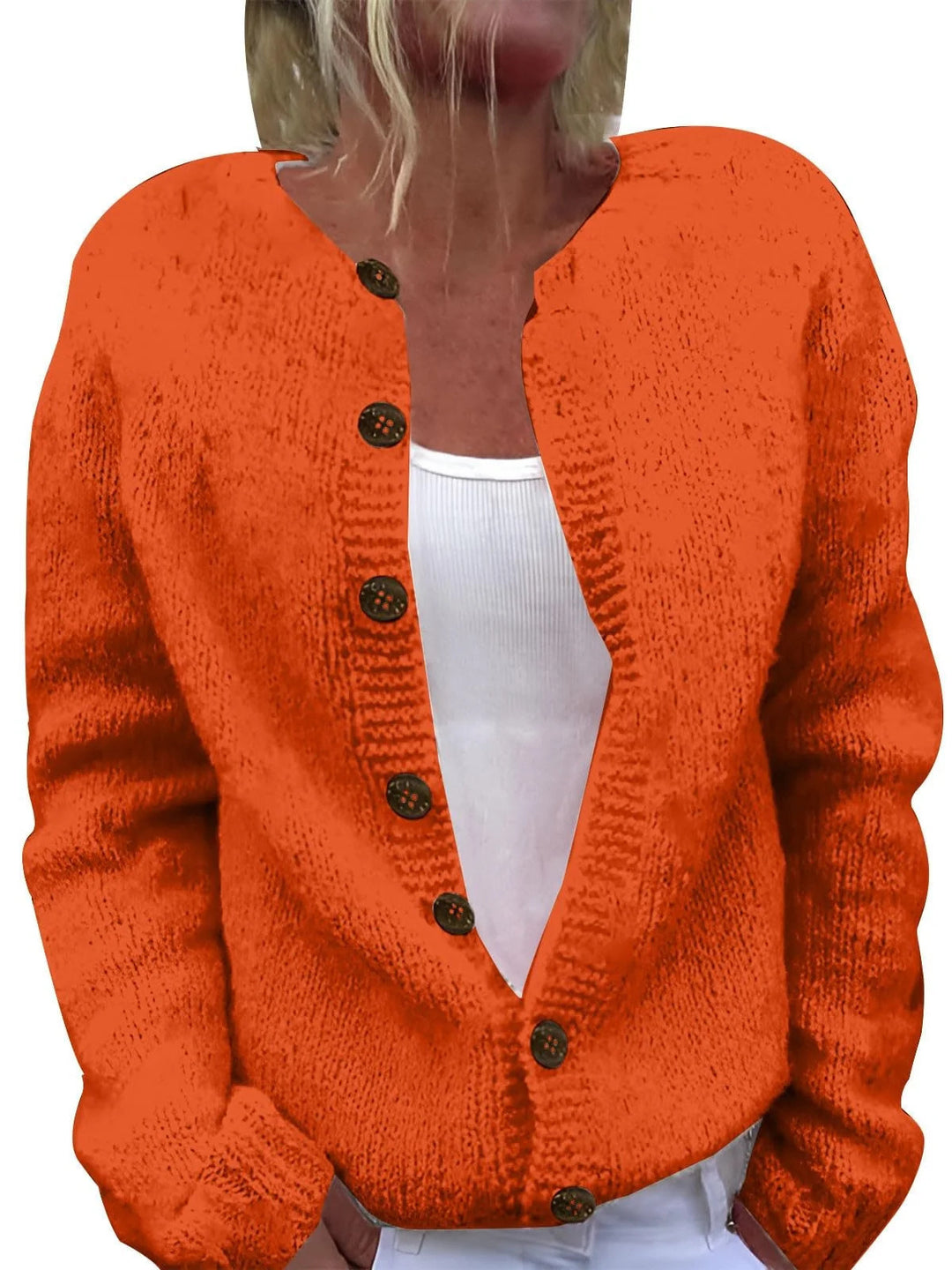 Damen nan kuscheliger Strickcardigan mit Zierholzknöpfen und Rundhalsausschnitt Shop Nory