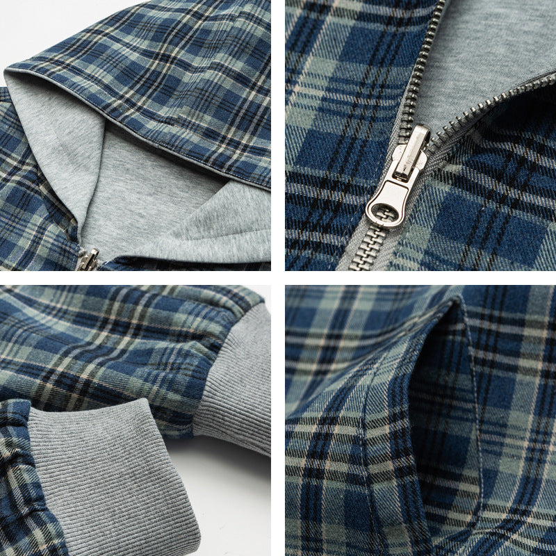 Unisex Gefütterte Kapuzen-Bomberjacke mit karierter Flanell-Innenfütterung und robustem Reißverschluss Shop Nory