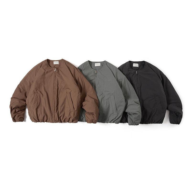 Unisex Leichte Boxy-Übergangsjacke ohne Kragen mit durchgehendem Reißverschluss und elastischem Saum Shop Nory