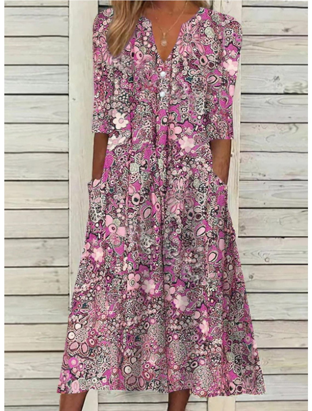 Blumen Midi Kleid mit Taschen