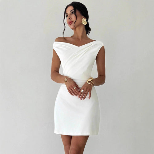 Damen nan schulterfreies Etuikleid mit überkreuzter Ausschnittdrapierung und taillierter Silhouette Shopnory