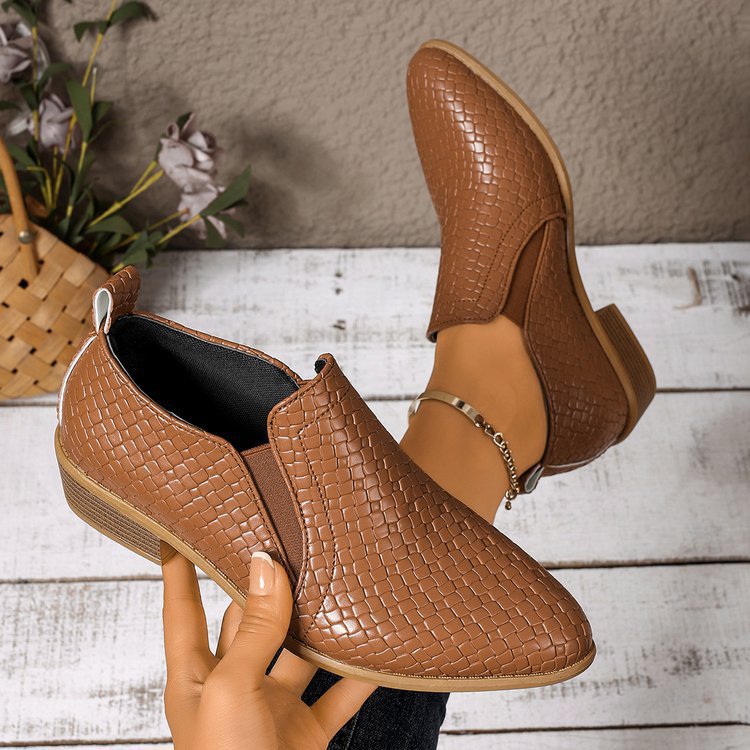 Damen elegante und bequeme Slipper-Stiefel aus strukturiertem Kunstleder