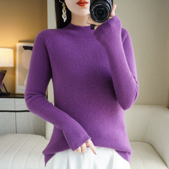 Damen Schmal geschnittener Stehkragenpullover aus leichtem Feinstrick mit feiner Rippenstruktur Shop Nory