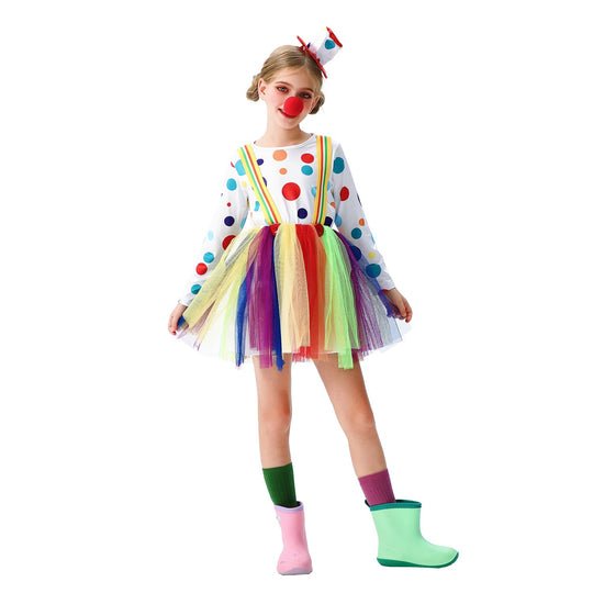Mädchen Clownkostüm mit bunten Tüllröcken und Haaraccessoires Shop Nory