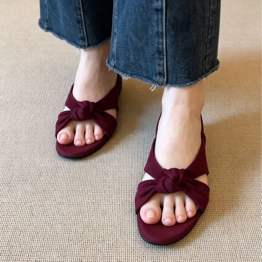 Damen elegante Bogenmuster-Sandalen mit geknotetem Riemendesign Shopnory