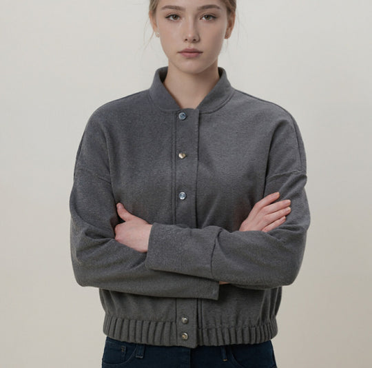 Damen nan kuschelige Fleece-Bomberjacke mit Stehkragen Rippbund und Druckknopfleiste Shop Nory