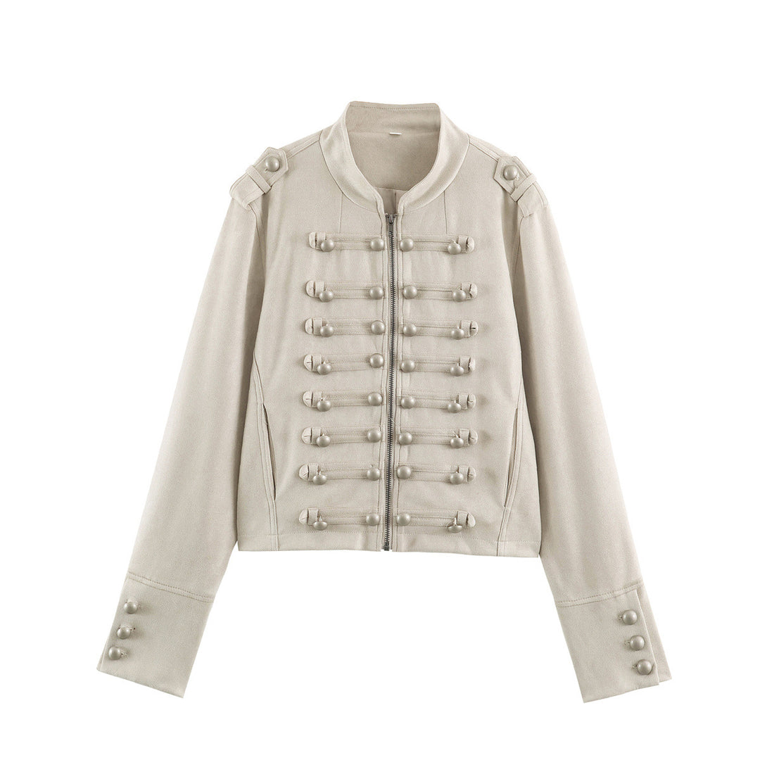 Damen Kurze Military-Jacke mit Zierknopfleiste und Stehkragen Shop Nory