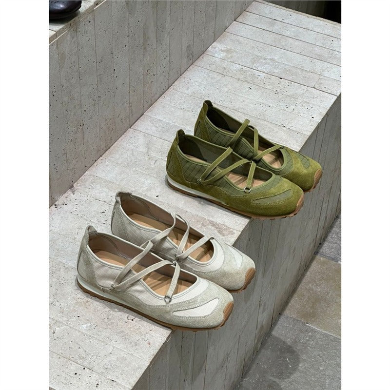 Damen Ballerina-Slipper mit Kreuzriemchen, Wildleder- und Krokostruktur Shop Nory
