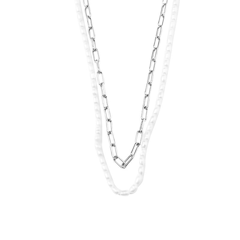 Damen Halskette mit modernem Perlen- und Kettenmix Shop Nory