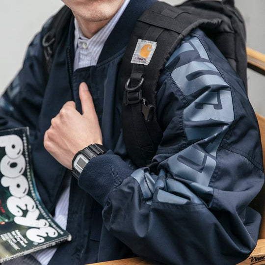 Unisex Leichte Oversize-Bomberjacke aus Nylon mit reflektierenden Ärmeln und Rippbündchen Shop Nory