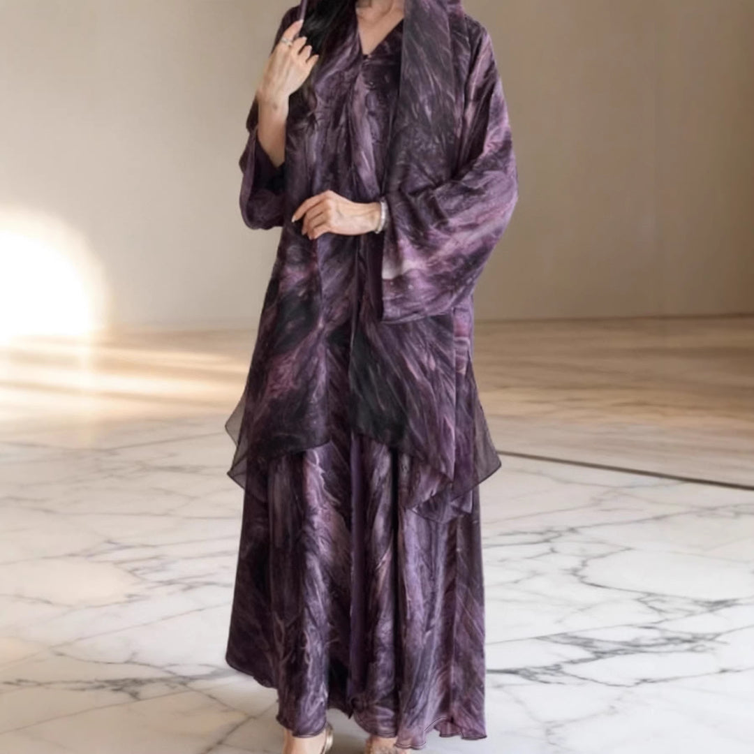 Damen nan langes fließendes Kapuzenkaftan Kleid mit weitem Arm und mehrlagigem Chiffon Shop Nory