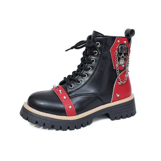 Damen modische Schnürstiefel mit dekorativen Nieten und Kettenanhänger