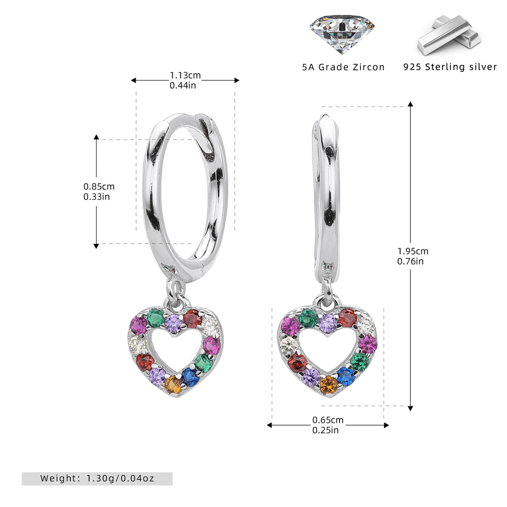 Damen Ohrhänger mit buntem Herzanhänger aus hochwertigem 925 Sterling Silber Shop Nory