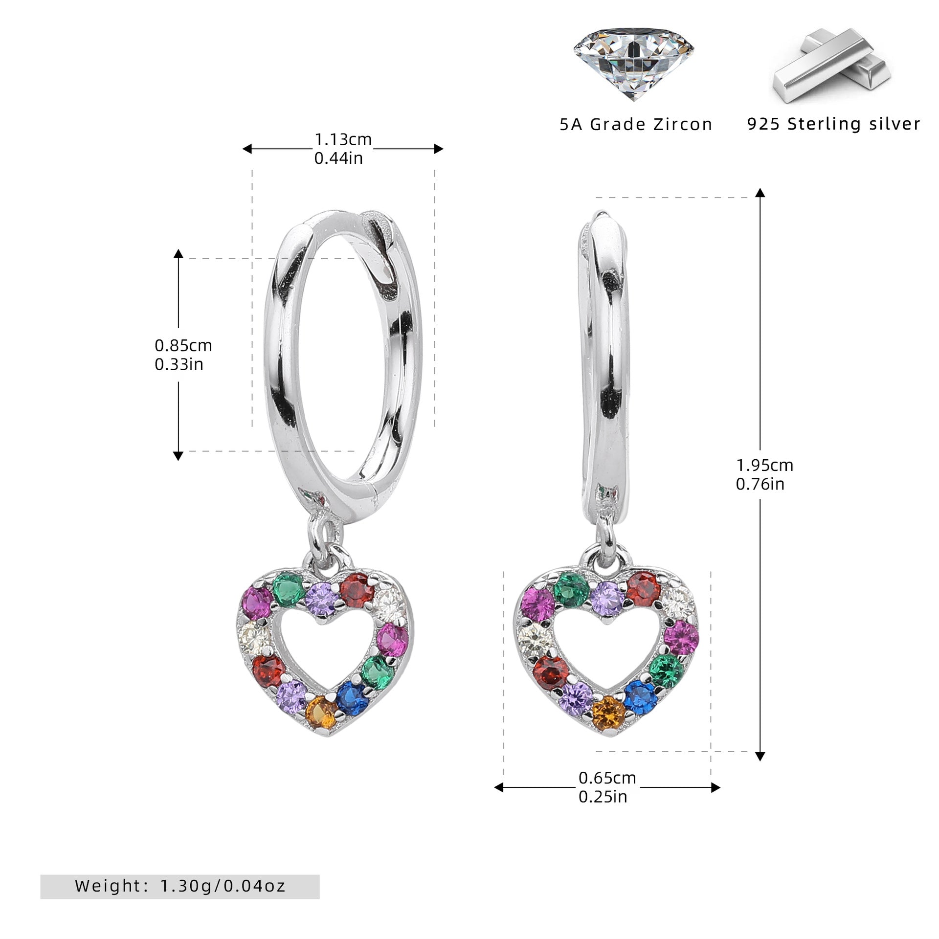 Damen Ohrhänger mit buntem Herzanhänger aus hochwertigem 925 Sterling Silber Shop Nory