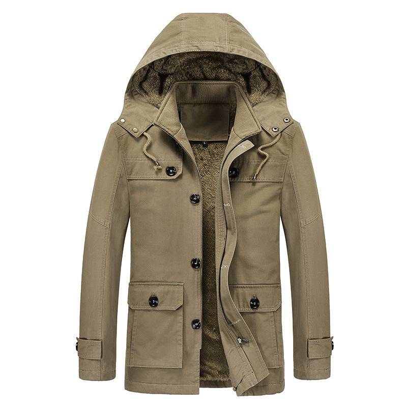 Herren Winddichter Canvas-Parka mit Teddyfleece-Innenfutter, Kapuze und Multifunktionstaschen Shop Nory