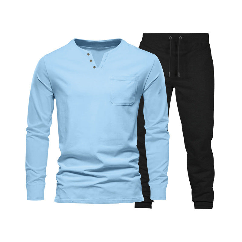 Herren Langarm‑Henley Loungewear‑Set mit Brusttasche und tapered Jogginghose Shop Nory