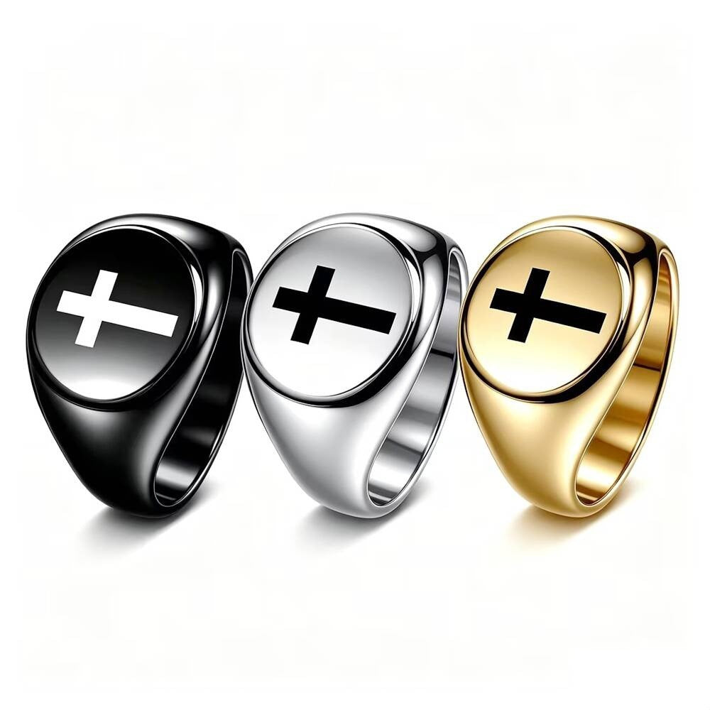 Herren Siegelring mit elegantem Kreuzmotiv aus hochwertigem Edelstahl Shop Nory