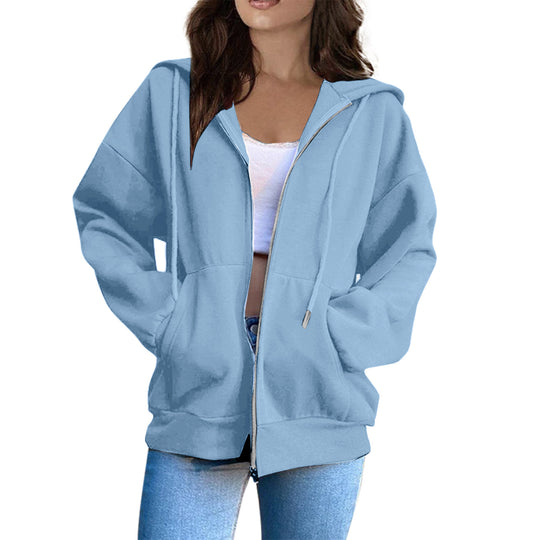 Damen nan lässige Kapuzenjacke mit durchgehendem Reißverschluss, Kängurutaschen und voluminösen Raglanärmeln Shop Nory