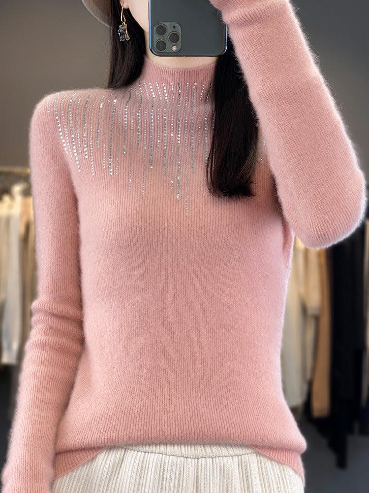 Damen Kaschmir‑Optik Mockneck-Pullover mit funkelnder Strasskaskade Shop Nory