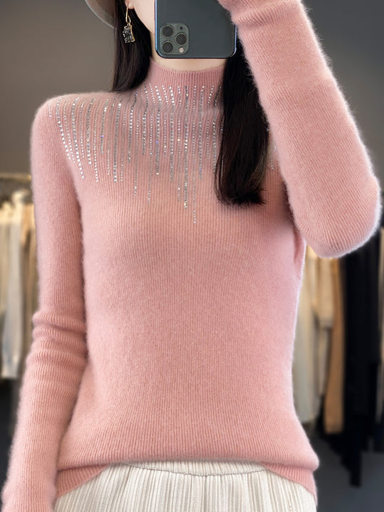 Damen Kaschmir‑Optik Mockneck-Pullover mit funkelnder Strasskaskade Shop Nory
