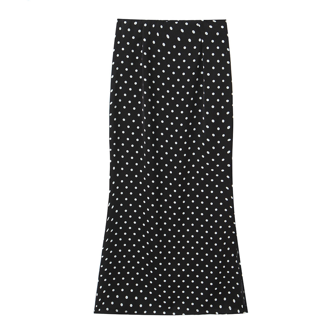 Damen Zweiteiliges tailliertes Blazer- und Midaxi-Rock-Set mit Rosenapplikation am Gürtel und Polka-Dot‑Rock Shop Nory