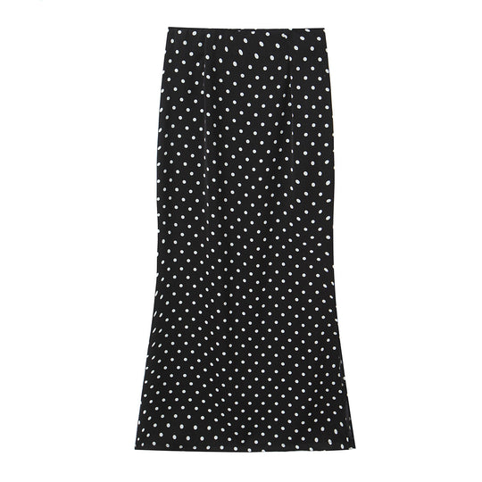 Damen Zweiteiliges tailliertes Blazer- und Midaxi-Rock-Set mit Rosenapplikation am Gürtel und Polka-Dot‑Rock Shop Nory