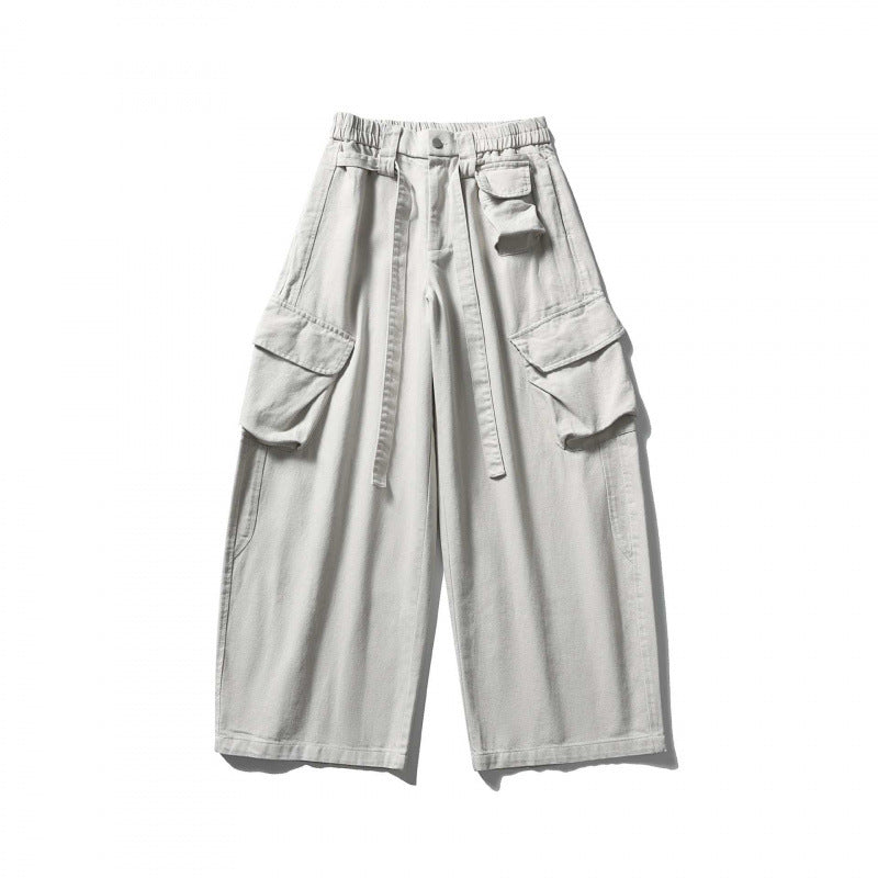 Unisex Weite Cargo-Cropped-Hose mit hohem elastischem Bund, Mehrfachtaschen und Kordelzug Shop Nory