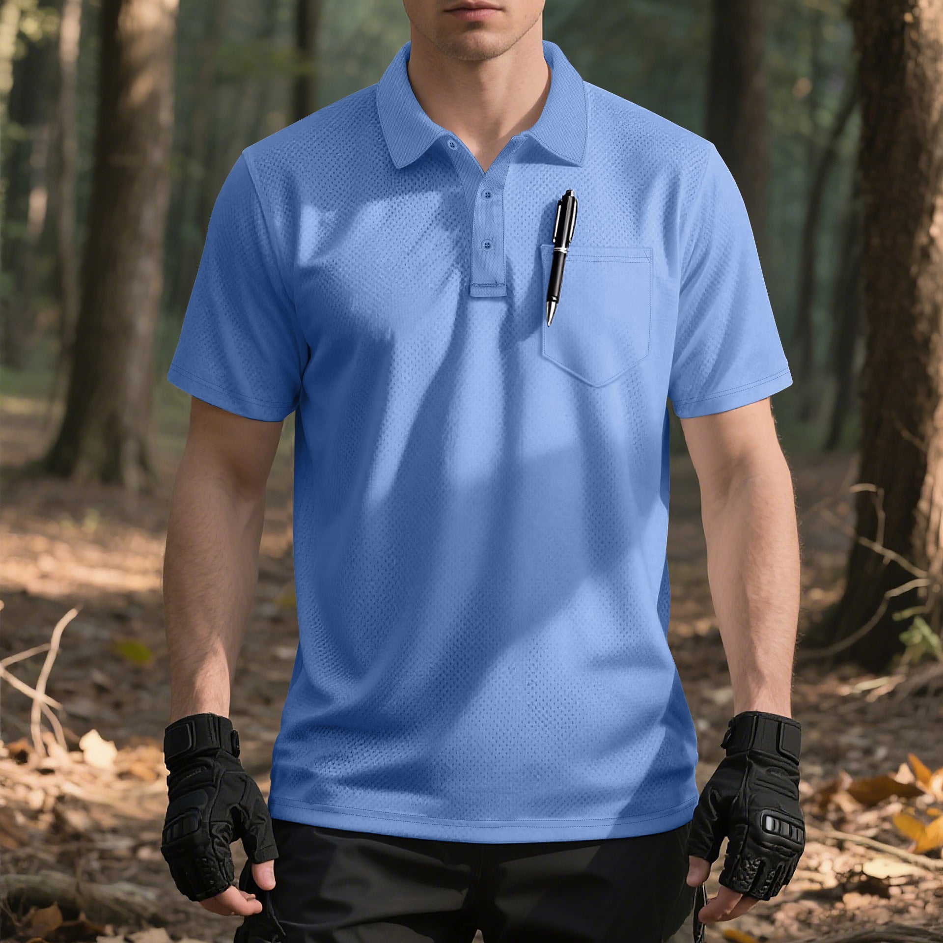 Herren nan funktionelles Kurzarm-Poloshirt mit Brusttasche, eingearbeiteter Stiftlasche und mikroperforierter Belüftung