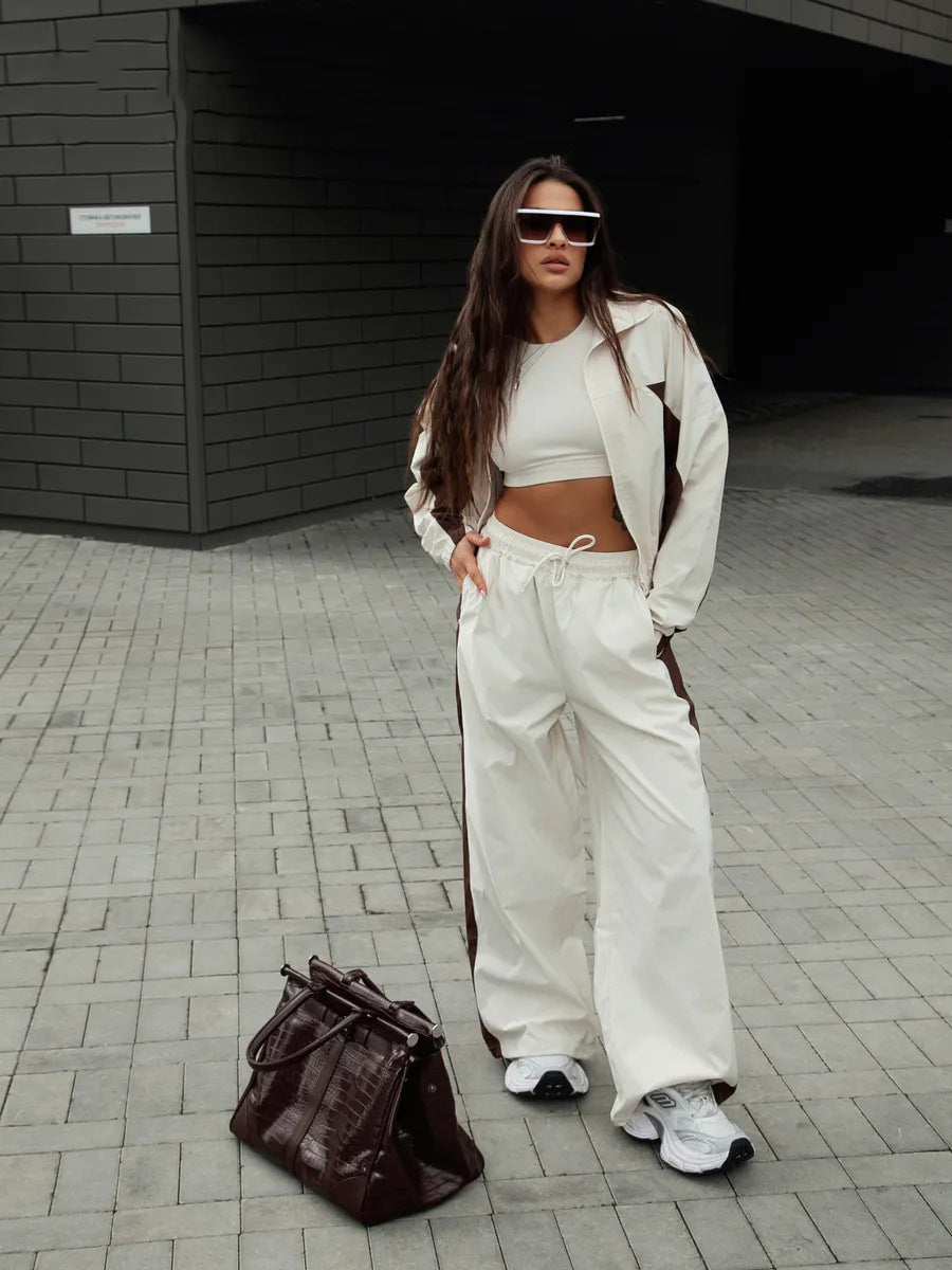 Damen Sportliches Set mit lässiger Jacke und breiten Hosen Shopnory