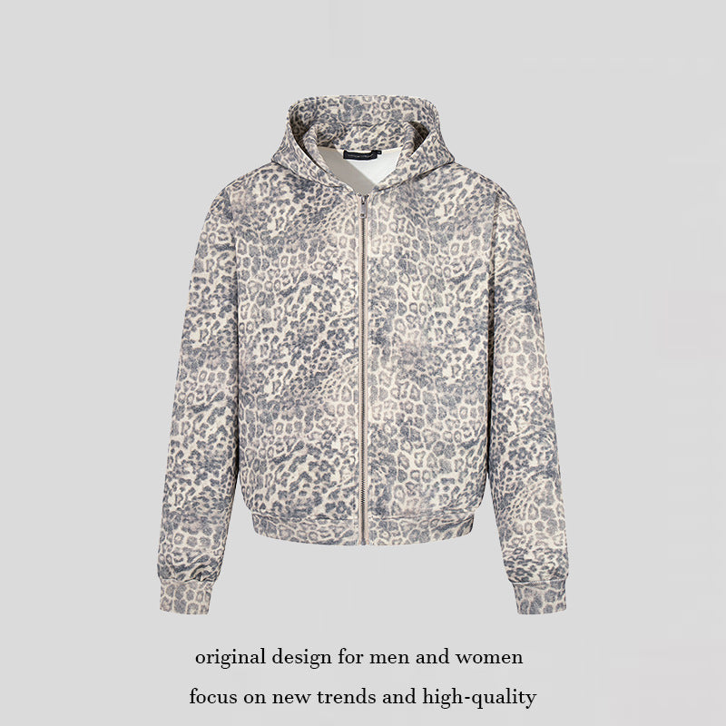 Damen Zip-Hoodie im soften Velours mit allover-Leo-Jacquard Shop Nory