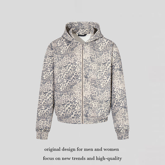 Damen Zip-Hoodie im soften Velours mit allover-Leo-Jacquard Shop Nory